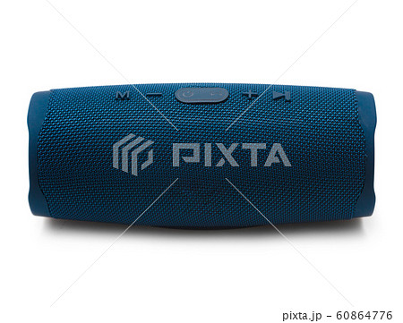 Portable bluetooth navy blue speaker isolated on white background. Portable bluetooth navy blue speaker isolated on white background. 60864776