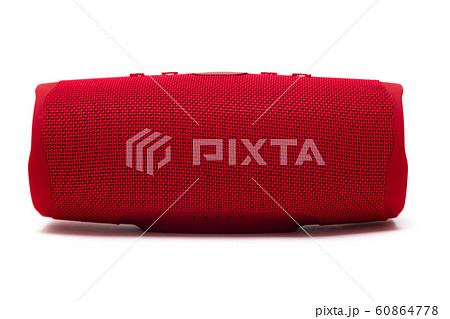 Portable bluetooth red speaker isolated on white background. Portable bluetooth red speaker isolated on white background. 60864778