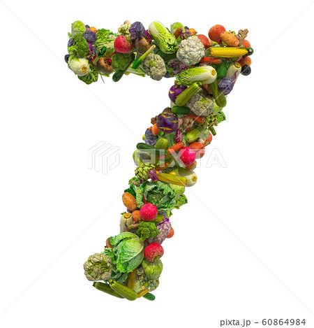 Number 7 from vegetables, 3D rendering Number 7 from vegetables, 3D rendering 60864984