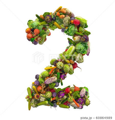 Number 2 from vegetables, 3D rendering Number 2 from vegetables, 3D rendering 60864989