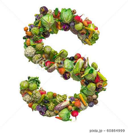 Letter S, vegetables font. 3D rendering Letter S, vegetables font. 3D rendering 60864999
