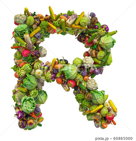 Letter R, vegetables font. 3D rendering 60865000