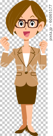 張り切るスーツの女性の全身 60865177
