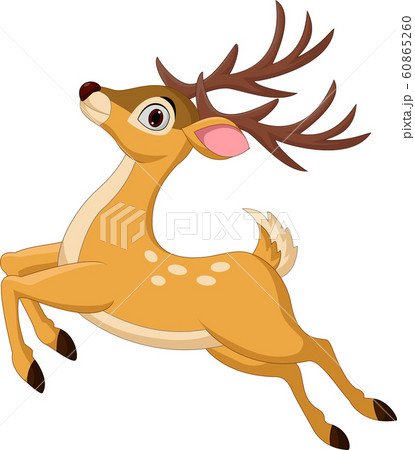 Cartoon funny deer jumping isolated on white background	 60865260