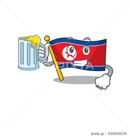 Happy flag north korea Scroll mascot design with a big glass 60868026