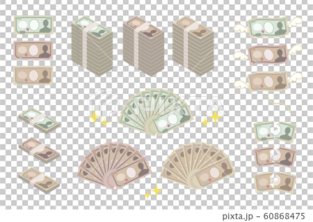 Image illustration set of Japanese banknotes, 1,000 yen, 5,000 yen, 10,000 yen bills Image illustration set of Japanese banknotes, 1,000 yen, 5,000 yen, 10,000 yen bills 60868475