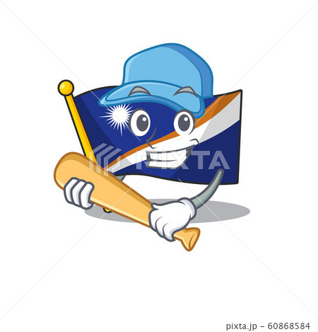 Cool flag marshall island Scroll cartoon character design with baseball 60868584