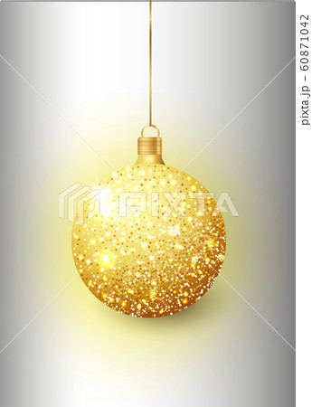 Gold Christmas tree toy isolated on a transparent background. Stocking Christmas decorations. Vector object for christmas design, mockup. 60871042