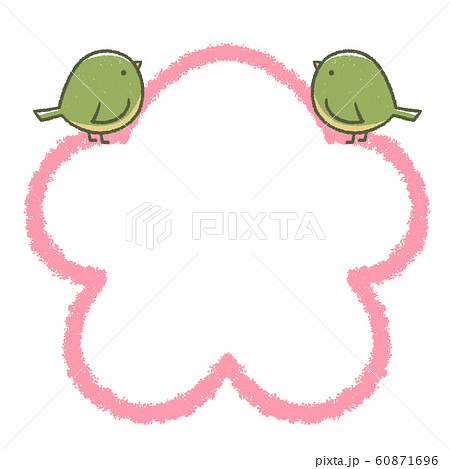 ウグイス二羽と梅の花線画フレーム 上のイラスト素材