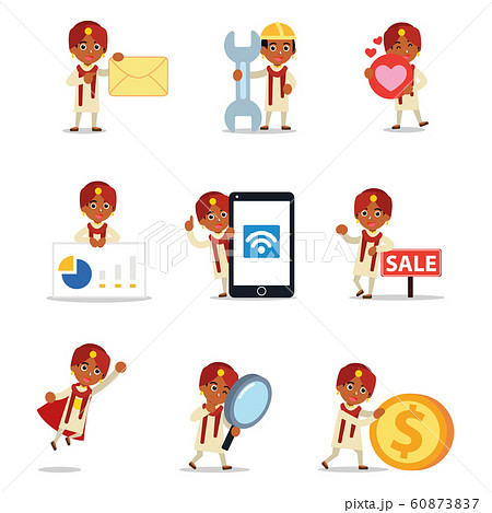 Character set of man in Indian traditional costume. 60873837