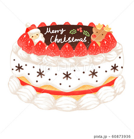 イチゴと生クリームのクリスマスケーキ1ホールのイラスト素材