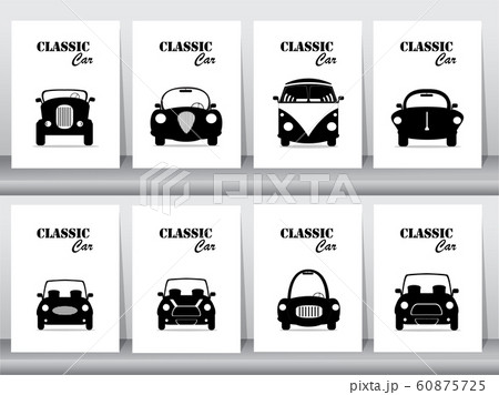Set of silhouette classic car front view icon vector illustrations,vintage,old 60875725