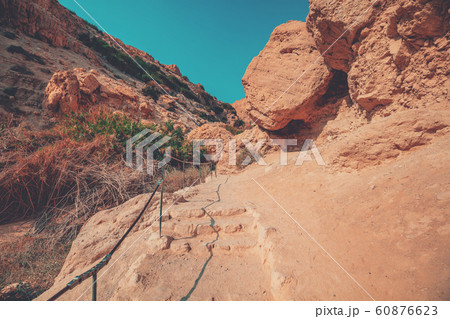 Hiking path in the nature reserve Ein Gedi, Israel. Oasis in the desert Hiking path in the nature reserve Ein Gedi, Israel. Oasis in the desert 60876623