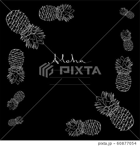Calligraphy Pineapple Vector Frame White On Blackのイラスト素材