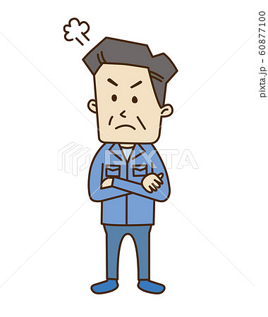 怒っている中年作業員のイラスト素材