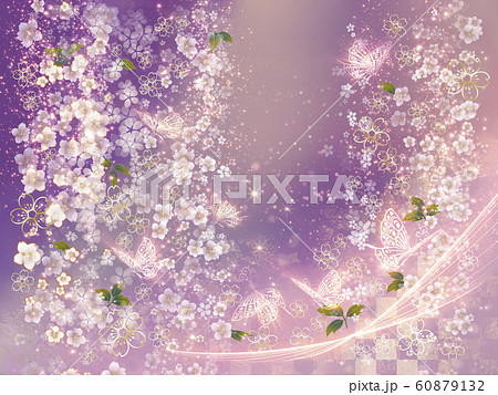 春の桜と蝶 和風 紫のイラスト素材