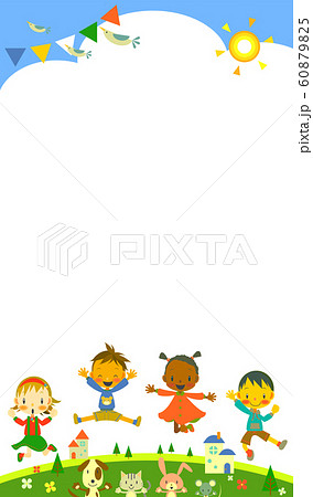 世界のこどもたちフレーム ジャンプ のイラスト素材