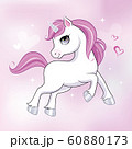 Cute little unicorn character over pink round background. Vector. 60880173