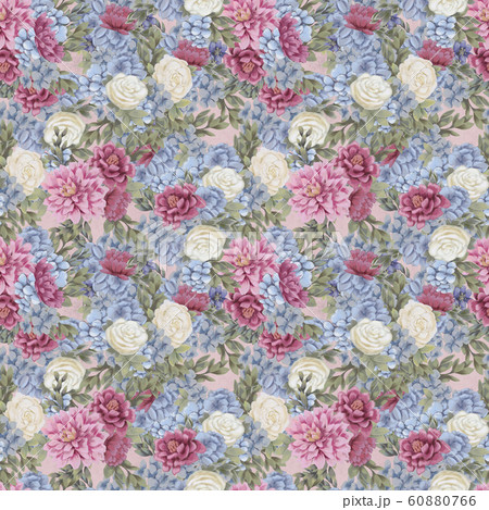 Watercolor floral seamless pattern. Hand painted flowers, greeting card template or wrapping paper 60880766