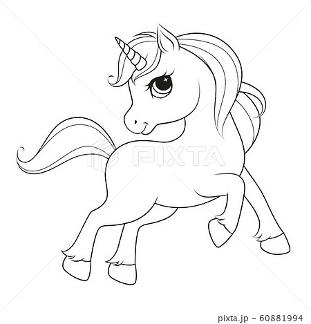 Cute Cartoon Unicorn Black And White Vector のイラスト素材