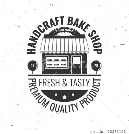 Bakery shop. Vector. Concept for badge, shirt, label, print, stamp ,tee. Typography design with bakery shop silhouette. Template for restaurant identity objects, packaging and menu Bakery shop. Vector. Concept for badge, shirt, label, print, stamp ,tee. Typography design with bakery shop silhouette. Template for restaurant identity objects, packaging and menu 60883196