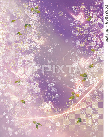 春の桜と蝶 和風 紫のイラスト素材
