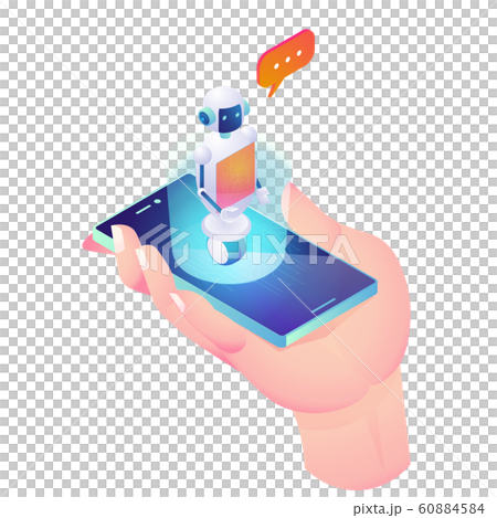 スマートフォン内のAIアシスタントをイメージしたイラスト 60884584
