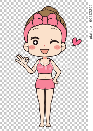 Okポーズをする女性の正面イラスト 全身図のイラスト素材