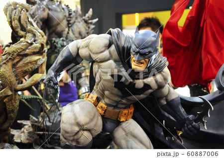 Fiction character of Batman from DC movies and comic. Batman action figure toys in various sizes display for the public. 60887006