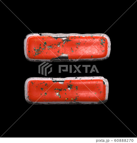 Symbol equals made of red painted metal isolated on black background. 3d Symbol equals made of red painted metal isolated on black background. 3d 60888270