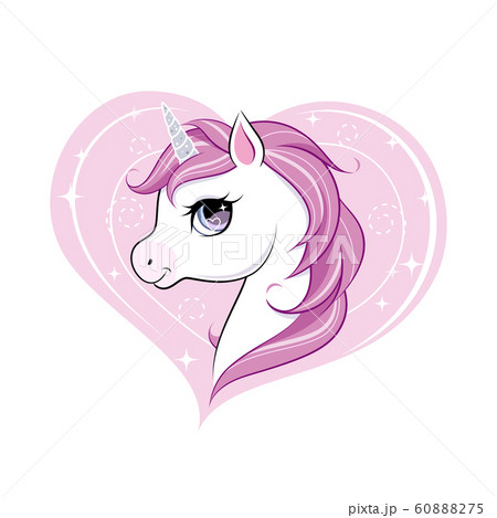 Cute little unicorn character over pink heart shape background. Vector. Cute little unicorn character over pink heart shape background. Vector. 60888275