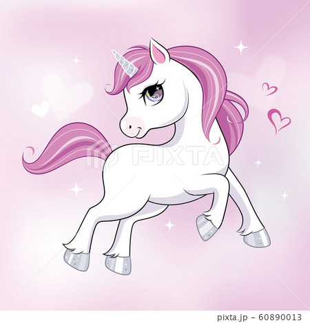Cute little unicorn character over pink background. Vector. 60890013