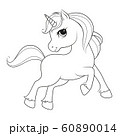 Cute cartoon unicorn. Black and white vector illustration for coloring book. 60890014