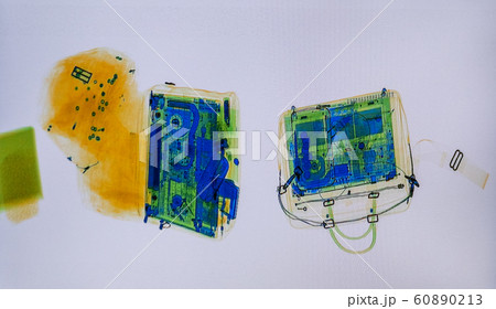 Scanned baggage on the x-ray scanner screen 60890213