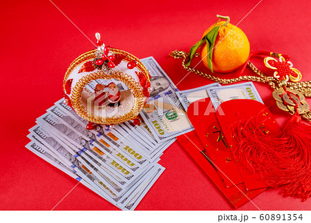 Chinese yin and yang talisman on red Ang Pau money Chinese yin and yang talisman on red Ang Pau money 60891354