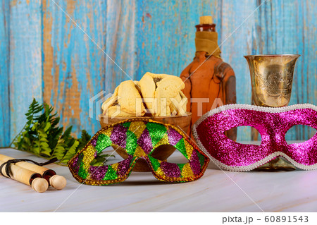 Jewish holiday Purim with hamantaschen cookies, 60891543