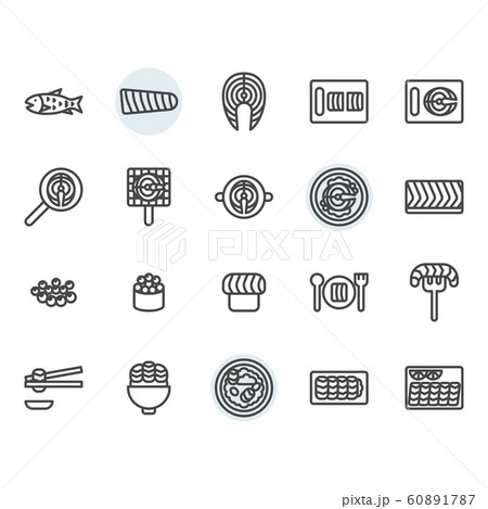 Salmon related icon and symbol set in outline Salmon related icon and symbol set in outline 60891787