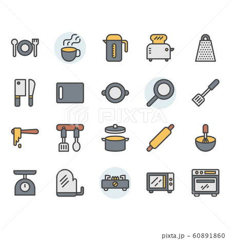Kitchenware icon and symbol set in colorline Kitchenware icon and symbol set in colorline 60891860