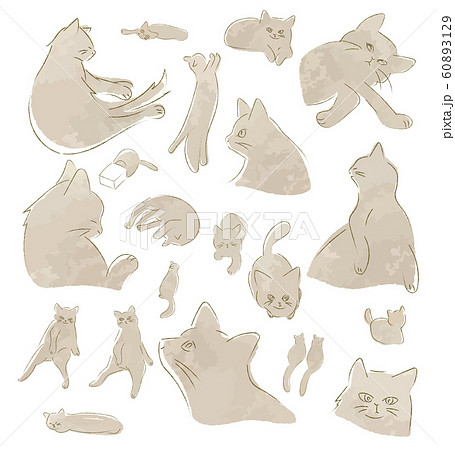 手描き　猫のイラスト　セット 60893129
