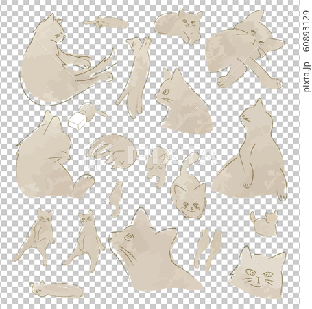 手描き　猫のイラスト　セット 60893129