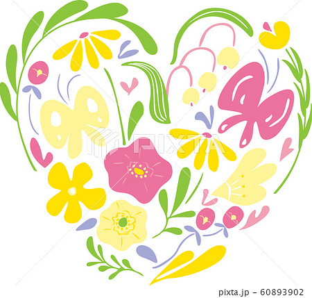 ハート型の花や植物 パステルカラーの春らしいモチーフ 編集可能なベクターイラスト のイラスト素材
