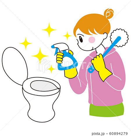 トイレ掃除 女性 ブラシ 洗剤のイラスト素材