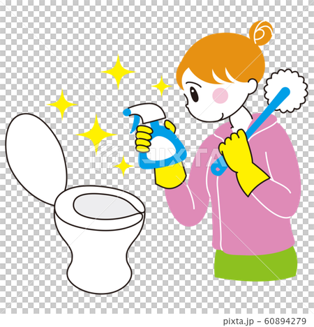 トイレ掃除 女性 ブラシ 洗剤のイラスト素材