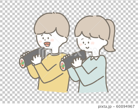 恵方巻を食べている家族 60894967