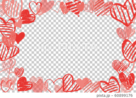 バレンタインカード 赤い手書き風ハートのフレーム 文字なしのイラスト素材