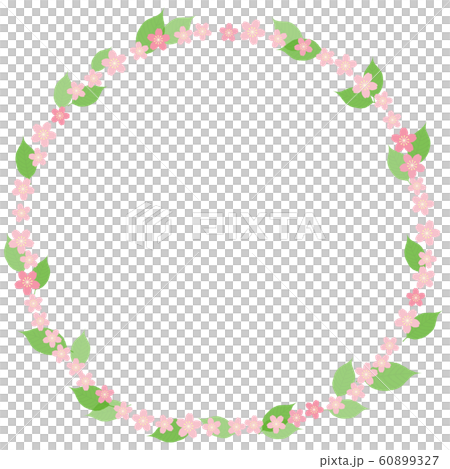 桜の花と葉の丸いフレームのイラスト素材