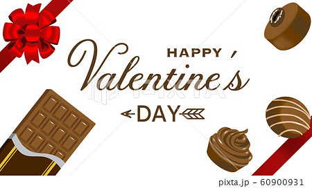 バレンタインデー背景素材 チョコとリボンフレーム 文字つきのイラスト素材