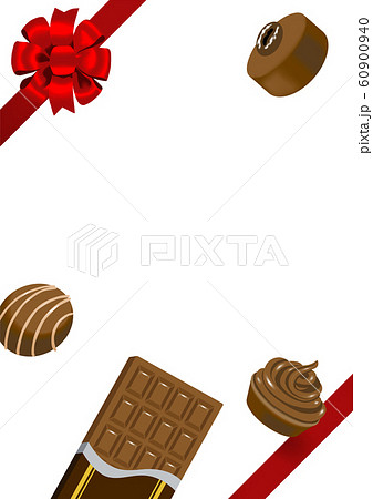 バレンタインデー背景素材 チョコとリボンフレーム 縦長 比率 コピースペースのイラスト素材