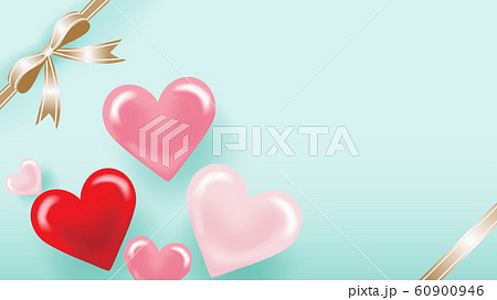 バレンタインデー背景素材 ハートとリボンフレーム ミントグリーン コピースペースのイラスト素材