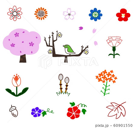 季節の草花 セットのイラスト素材
